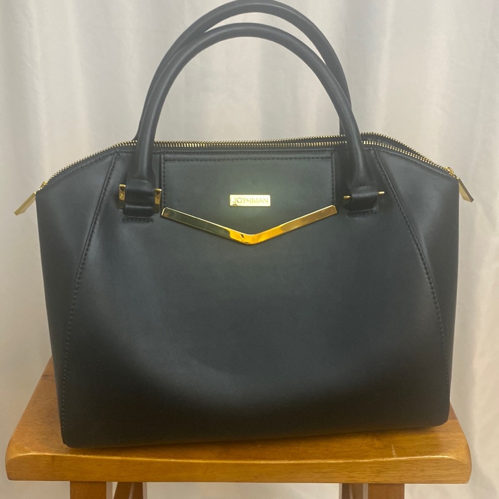 Black leather purse gold accents clutch included